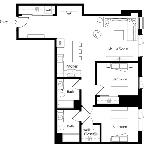 a floor plan of a house with a bedroom and a living room